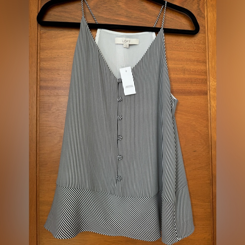 Loft Women’s spaghetti straps Top Size S White And Black Stripes Buttons Casual